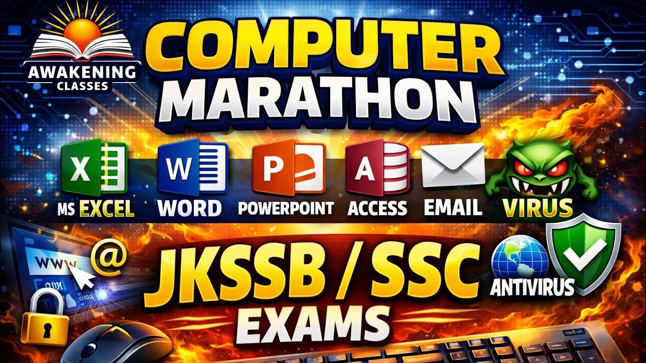COMPUTER MARATHON SESSION | MS WORD| EXCEL | POWERPOINT | ACCESS | INTERNET | EMAIL | VIRUS|JKSSB |