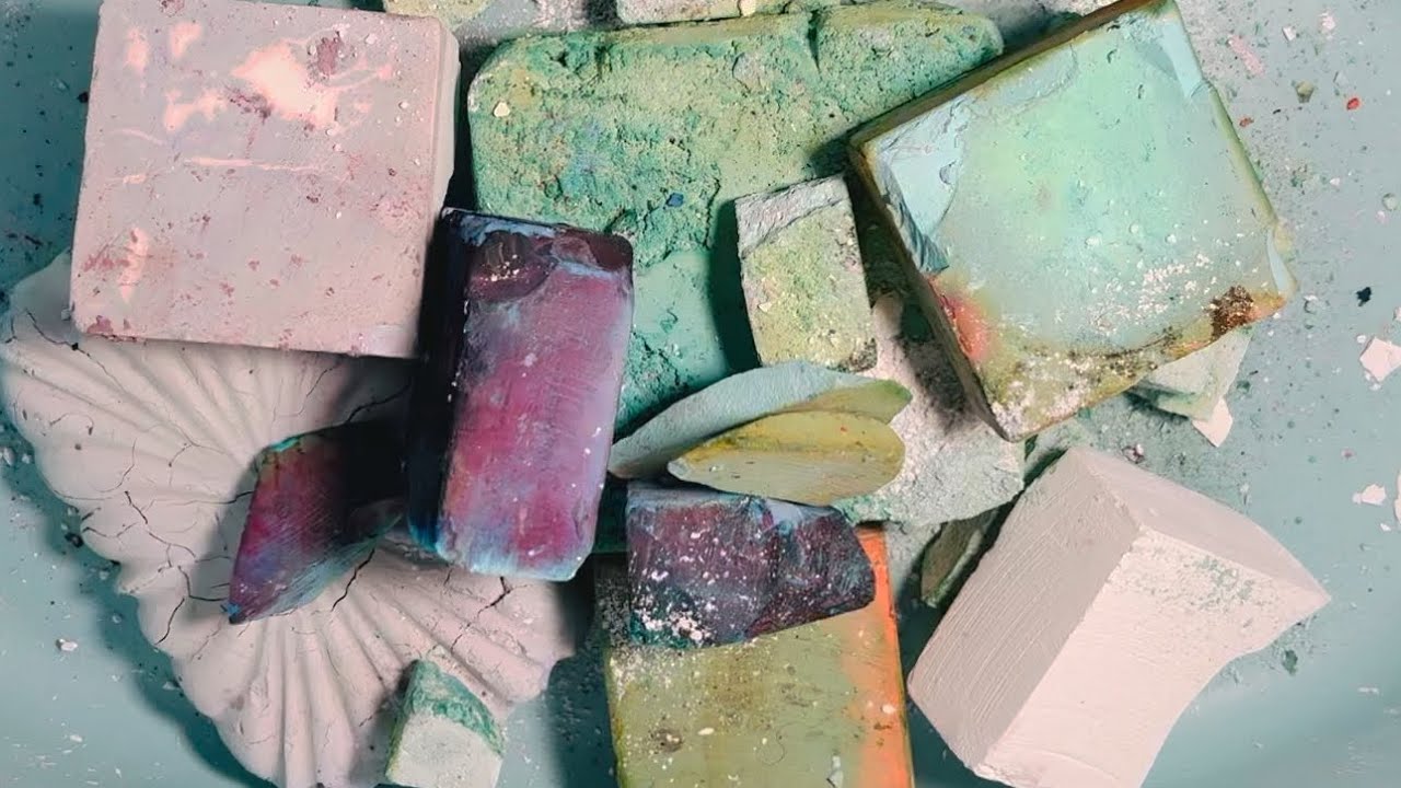Mix of gym chalk reforms dyed blocks and baby powder crush asmr 