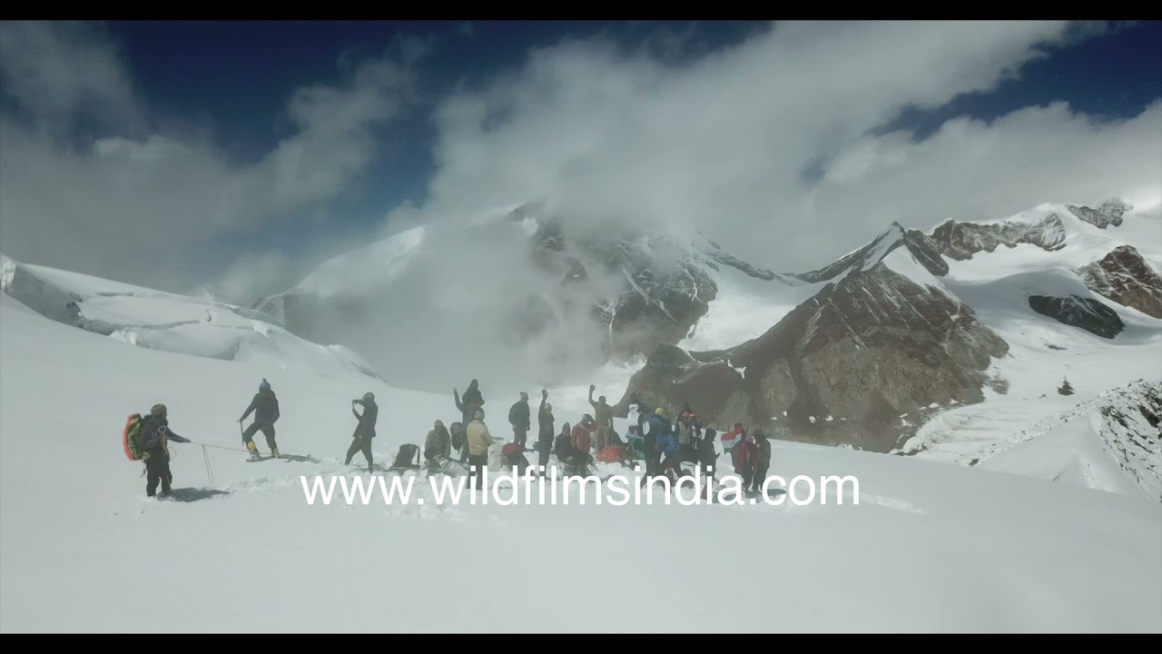 Kalindi Khal final snow field climb to high altitude pass in upper Garhwal Himalaya