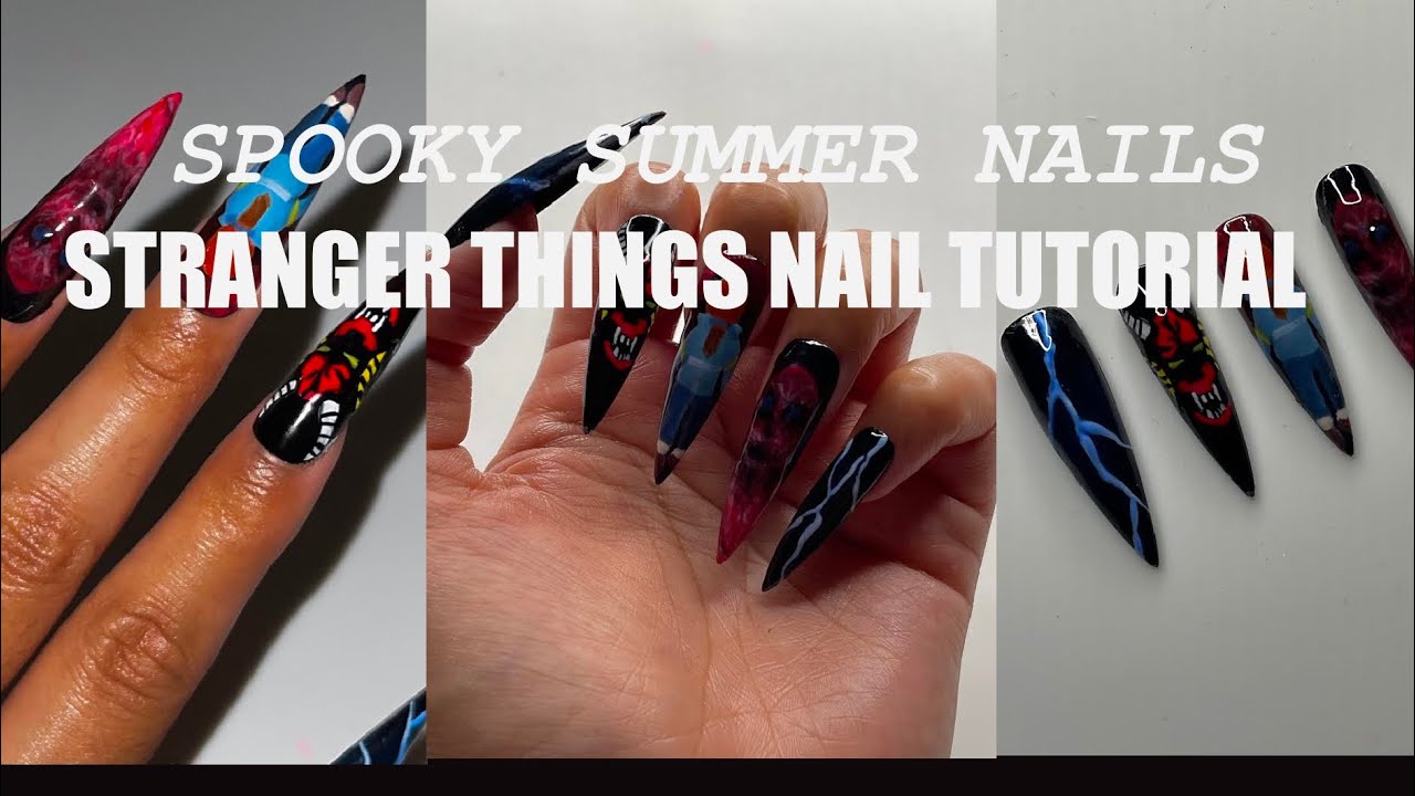 SUMMER SPOOKY NAIL TUTORIAL☀️👻| STRANGER THINGS NAIL ART👽🛸| BEGINNER FRIENDLY NAIL ART TUTORIAL❤️