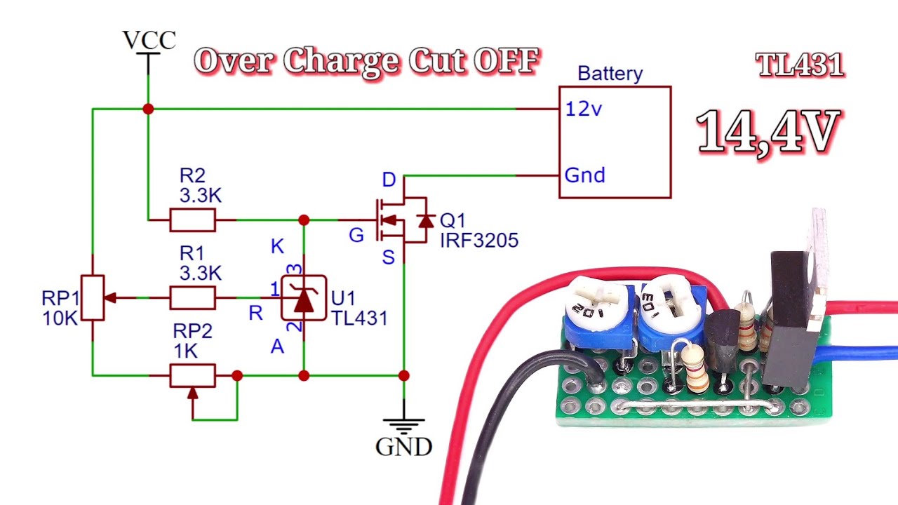 Over charge protection Auto cut off circuit for 6V 12V Lead Acid or Li-Ion batteries