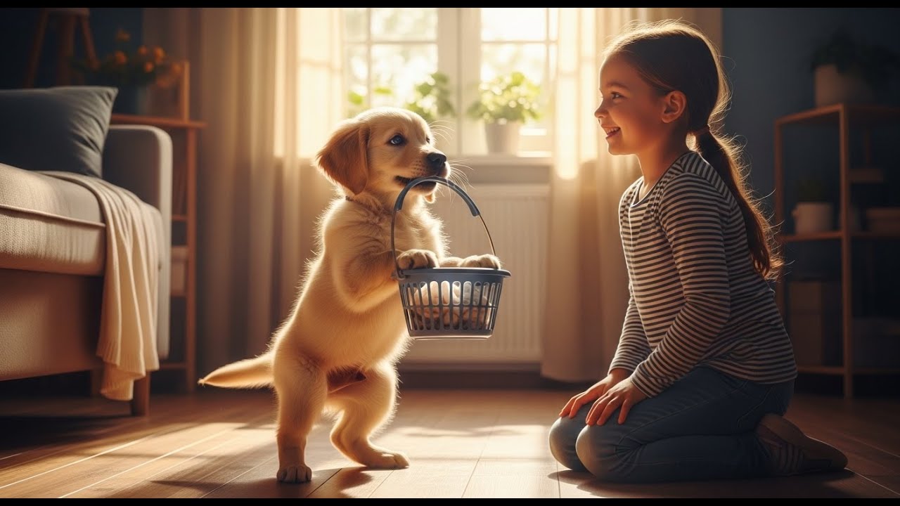 such a good puppy helping with household chores