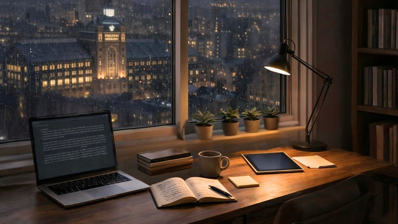 After Midnight Flow | Window Desk for Study & Work · Yeshiva Rain