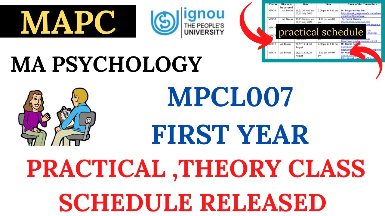|Ignou ma psychology first year Practical classes schedule released| ignou mapc theory class|