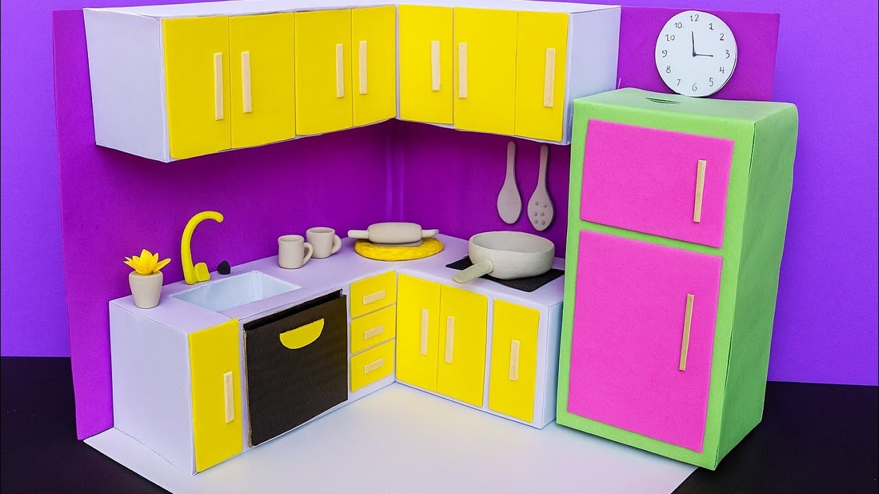 DIY Miniature Kitchen Set with Cardboard #1| Cute Dollhouse Kitchen Craft | Room Decor Idea  
