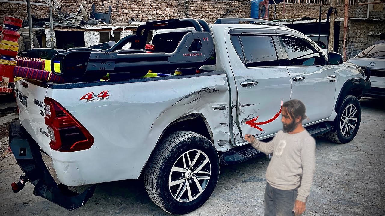 Accident Toyota Hilux REVO Rear quarter panel Fully Denting Amazing Repair The Local workshop