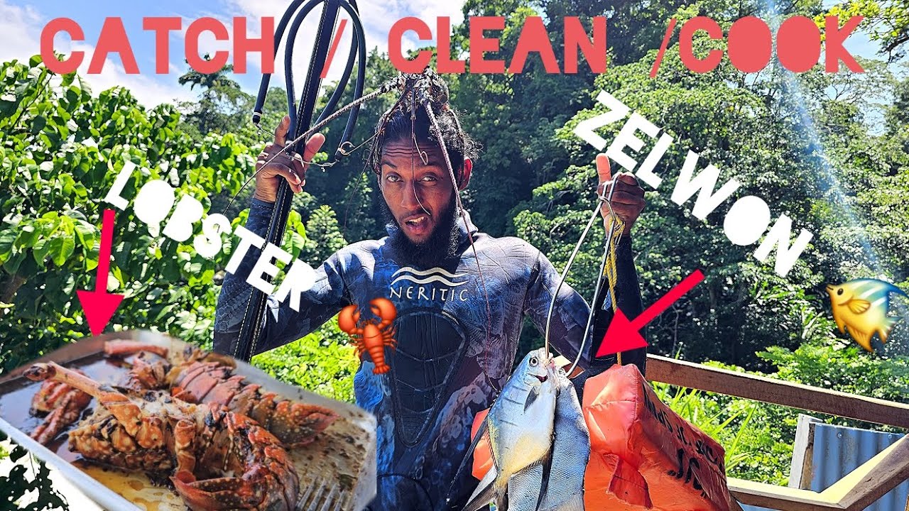 One Day Adventure | Spearfishing Lobster | Catch Clean and Cook - Northcoast Trinidad