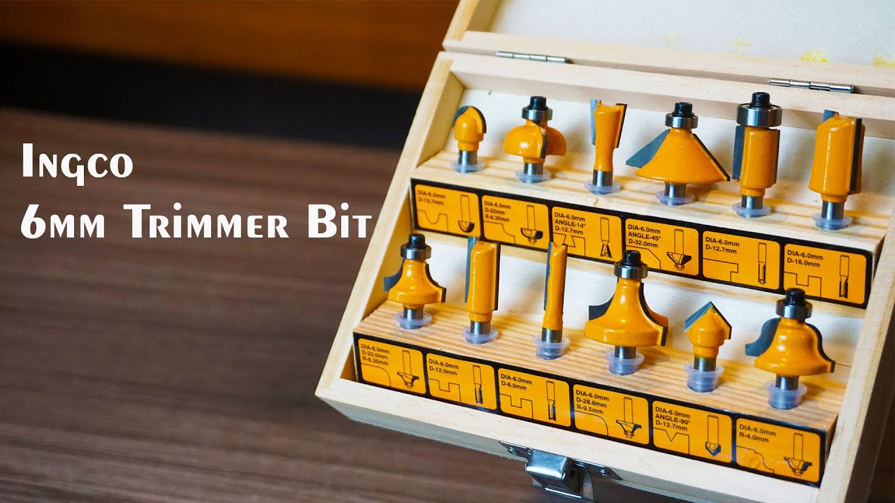 Jenis Mata Profil Kayu dan Fungsinya - Ingco 12 Trimmer Bit Set dan Mollar Cordless Trimmer 20V