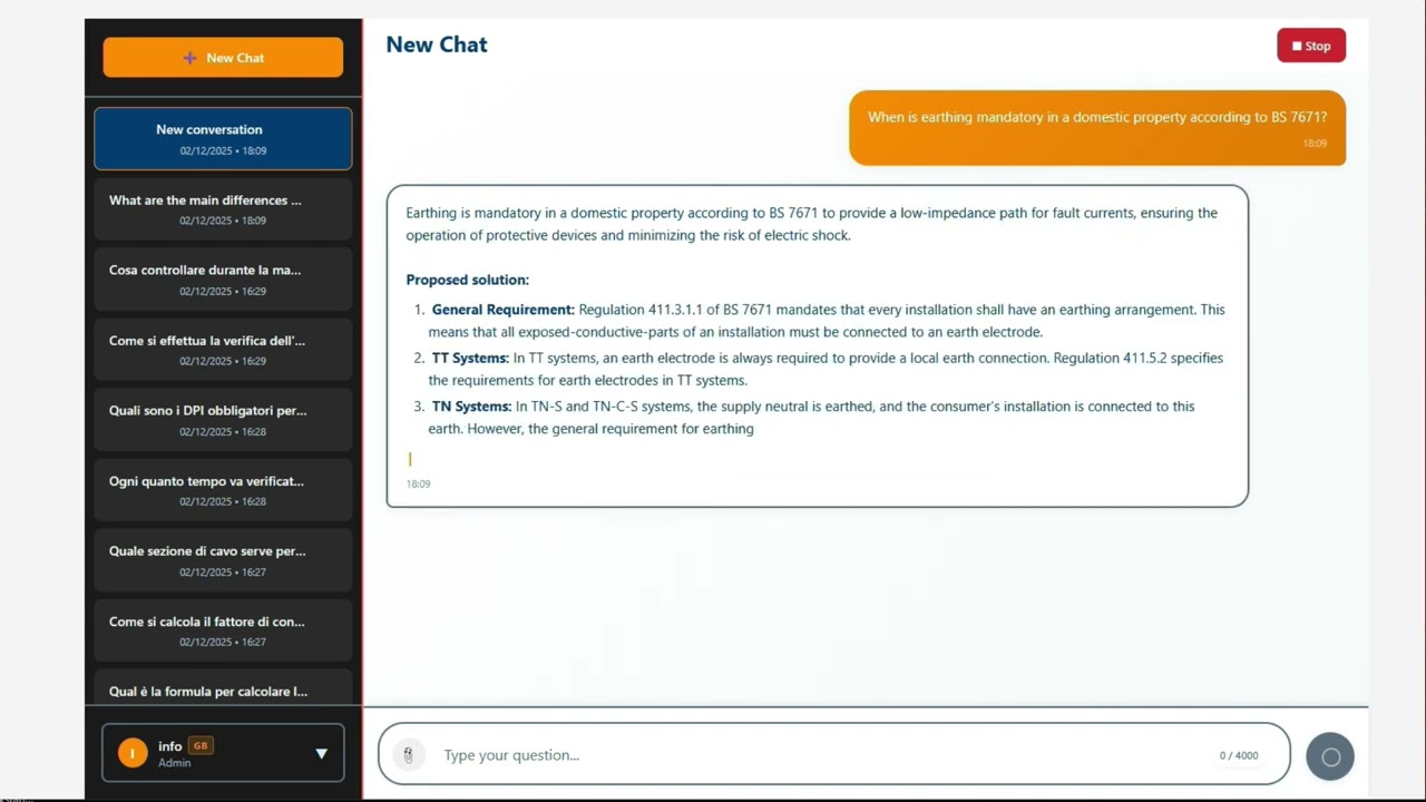 When is earthing mandatory in a domestic property according to BS 7671?