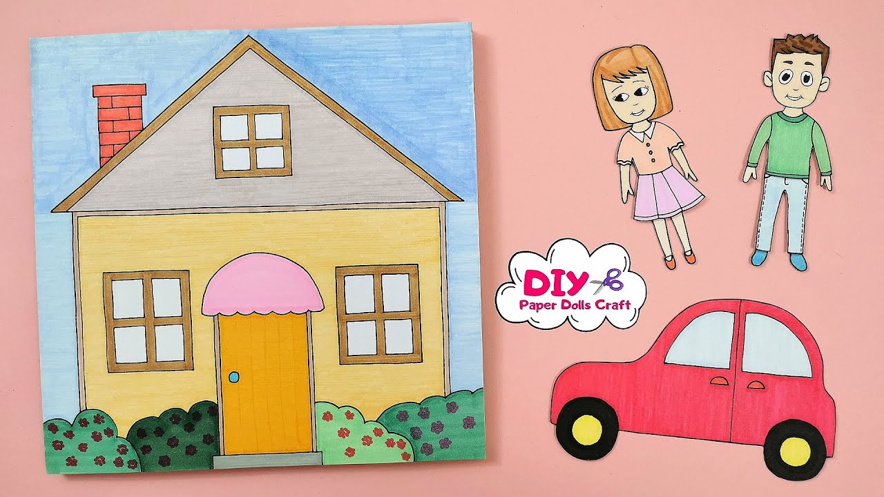 HOUSE WITH FURNITURE FOR PAPER DOLLS PLAY IN THE BATHROOM BEDROOM AND KITCHEN PAPER CRAFTS