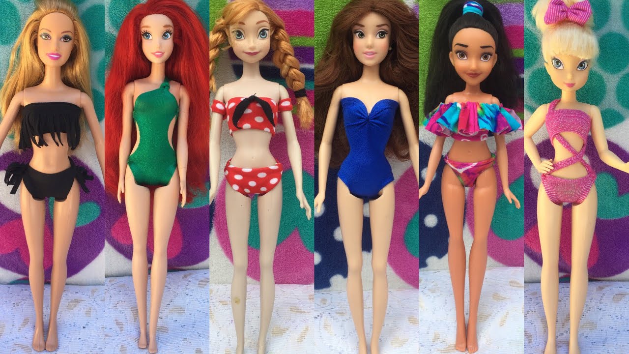 Como hacer ropa para Barbie trajes de baño para playa  y  accesorios para Barbie Princesas Disney