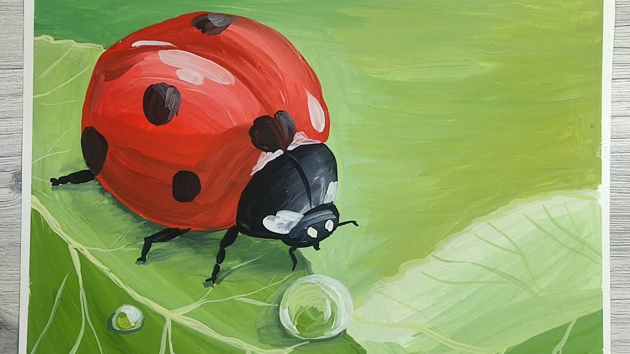 БОЖЬЯ КОРОВКА гуашью. Очень просто и красиво!