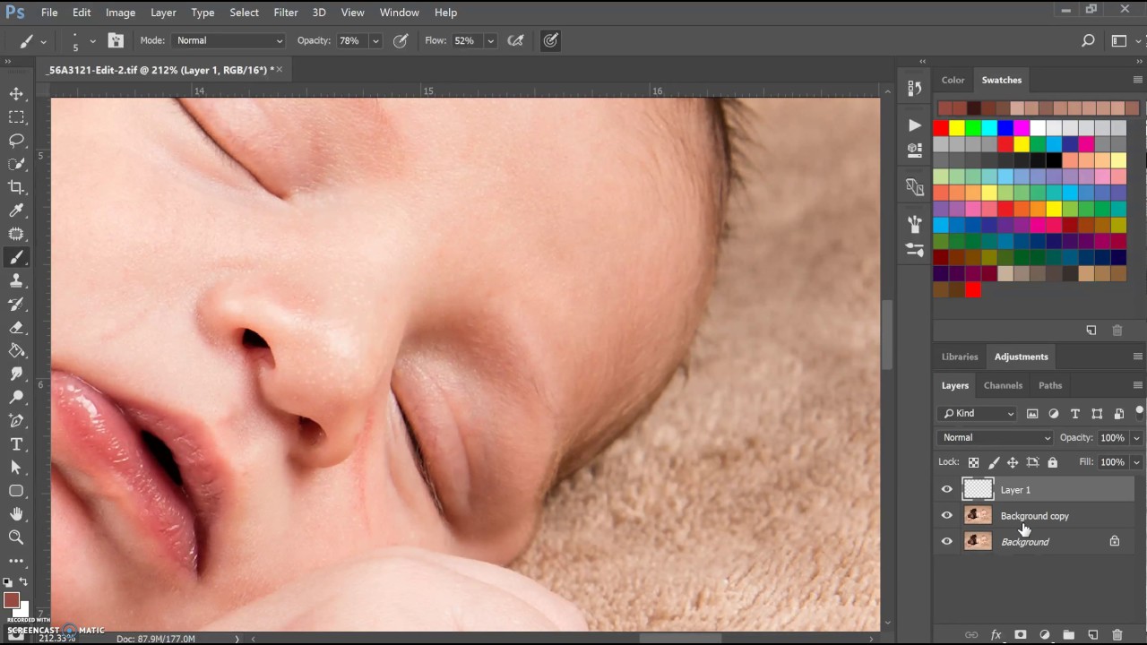 Closing baby eyes in Photoshop