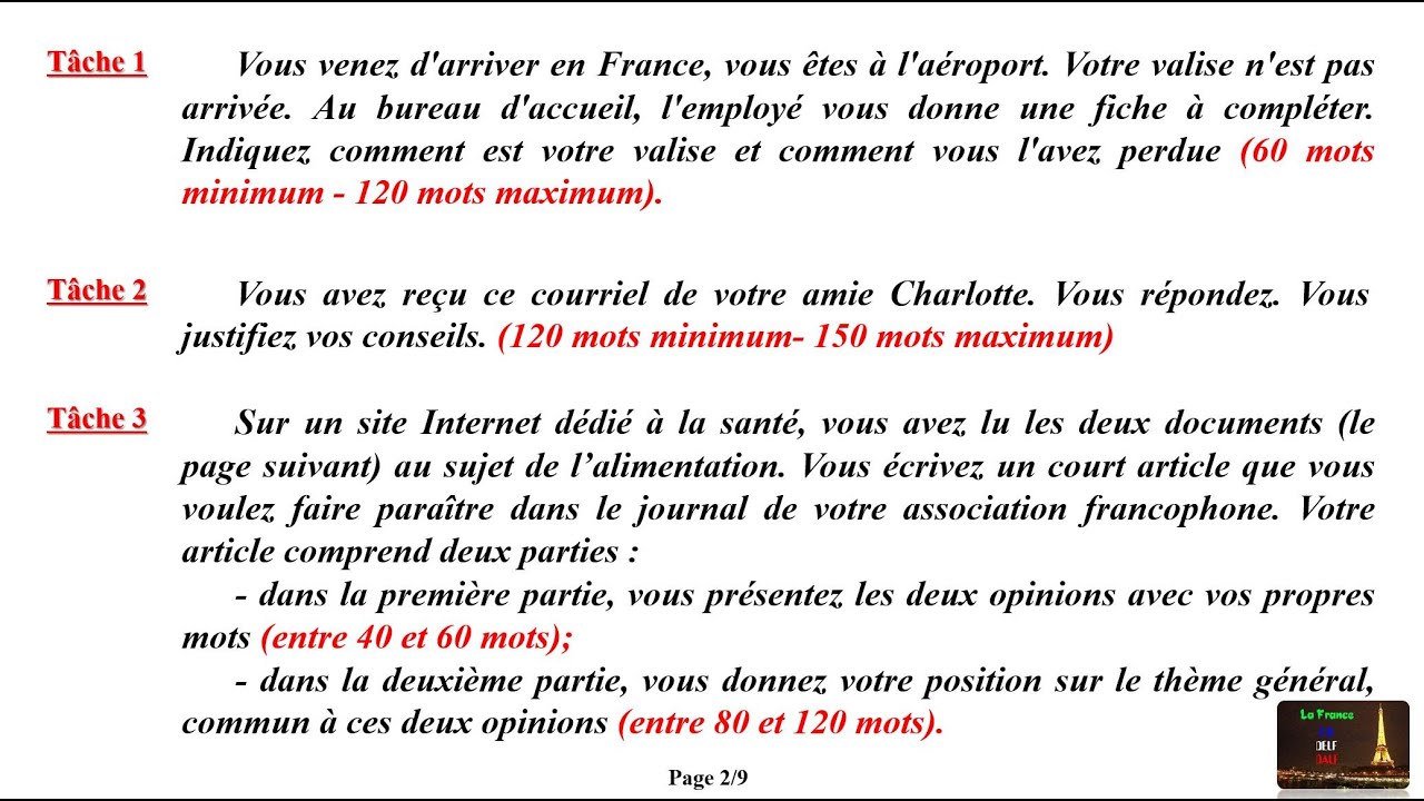TCF *** L'Expression Écrite avec l'exemple et les rédactions corrigées (Tâche 1-2-3) * Dossier 1