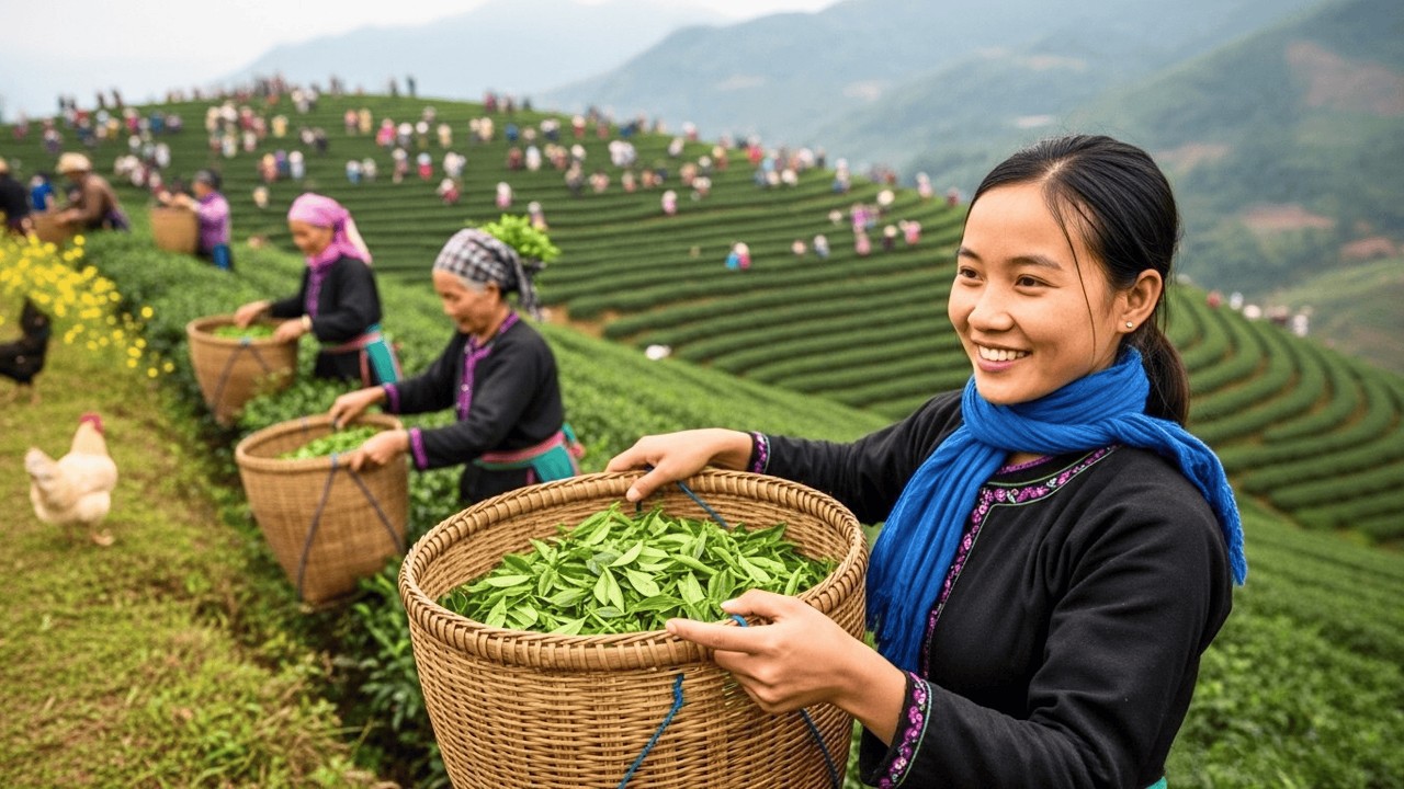 Beautiful Countryside Farm in Vietnam - This is a great way to harvest hill tea leaves - Farm Fresh