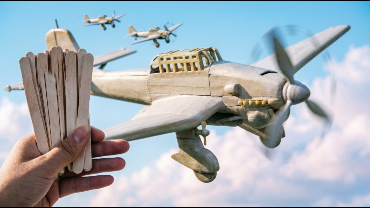 Avión Junkers Ju 87 Stuka hecho con palitos de helado