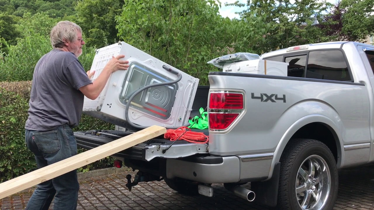 Loading washer and dryer on pickup truck without help