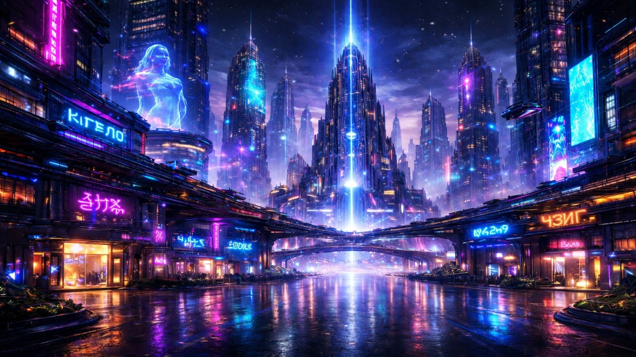 SciFi Artwork 4K | Neon Megacity | Space Screensaver TV Wallpaper