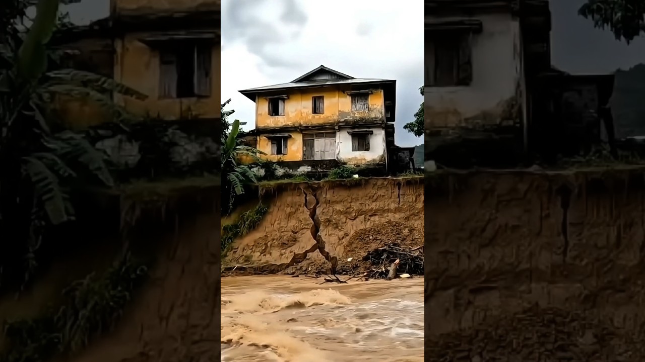 House Swept Away by Landslide into River! #shortvideo