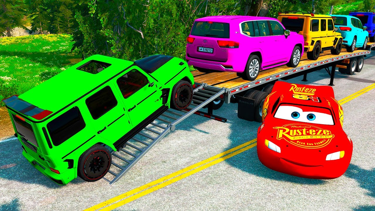 Flatbed Truck McQueen | Transportation with Truck - Pothole vs Car #1 | BeamNG.Drive Gameplay