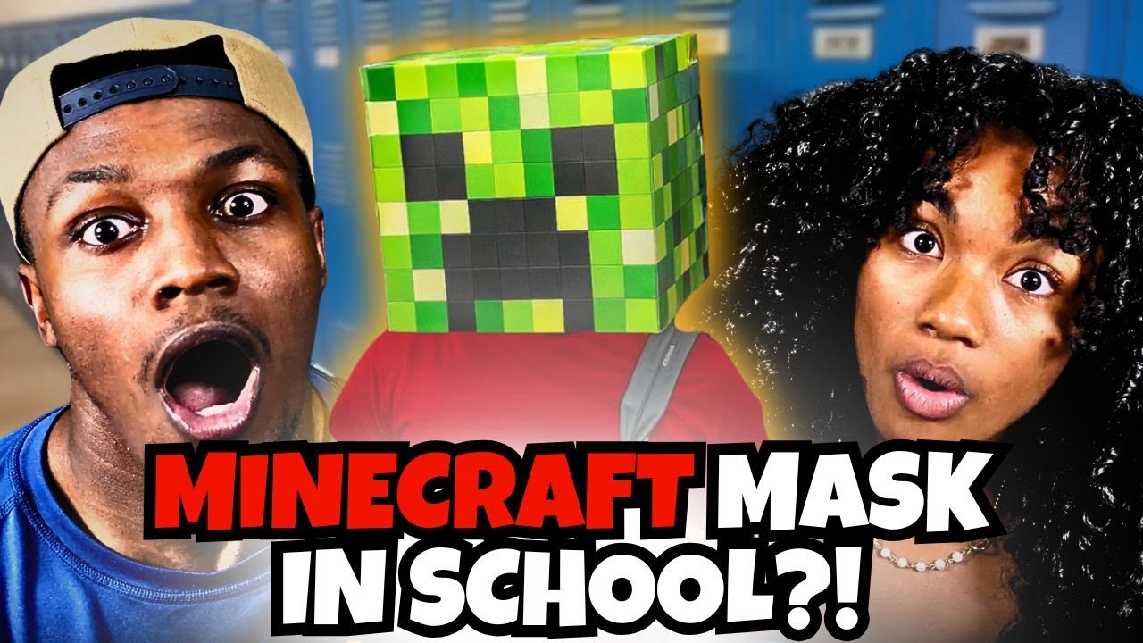 KID HIDES FACE USING MINECRAFT MASK...