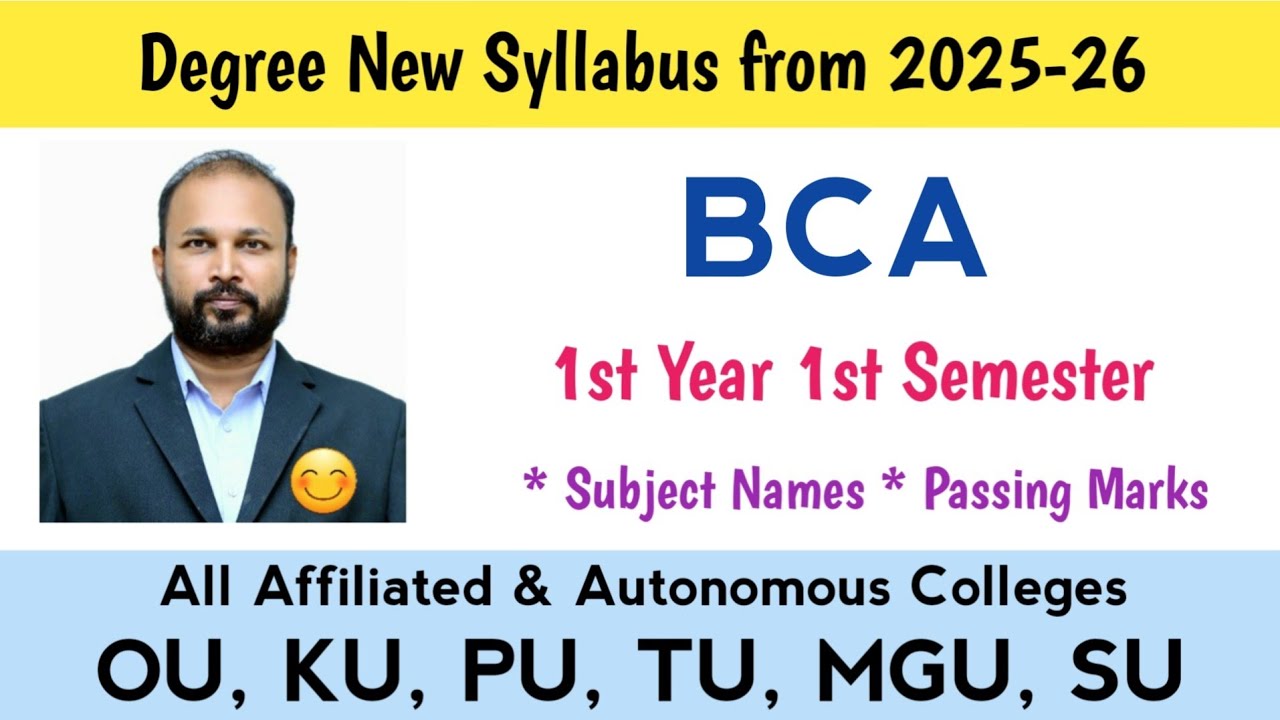 New Syllabus from 2025 BCA 1st Year 1st Semester Subject Names Passing Marks OU KU PU TU MGU SU