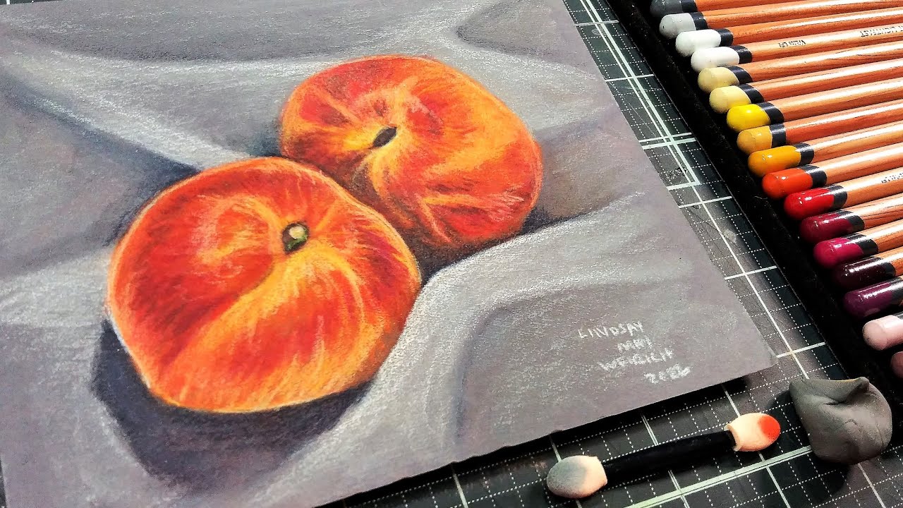 Clear Gesso is Magic! Drawing Peaches with Derwent Lightfast Pencils on Gessoed Board