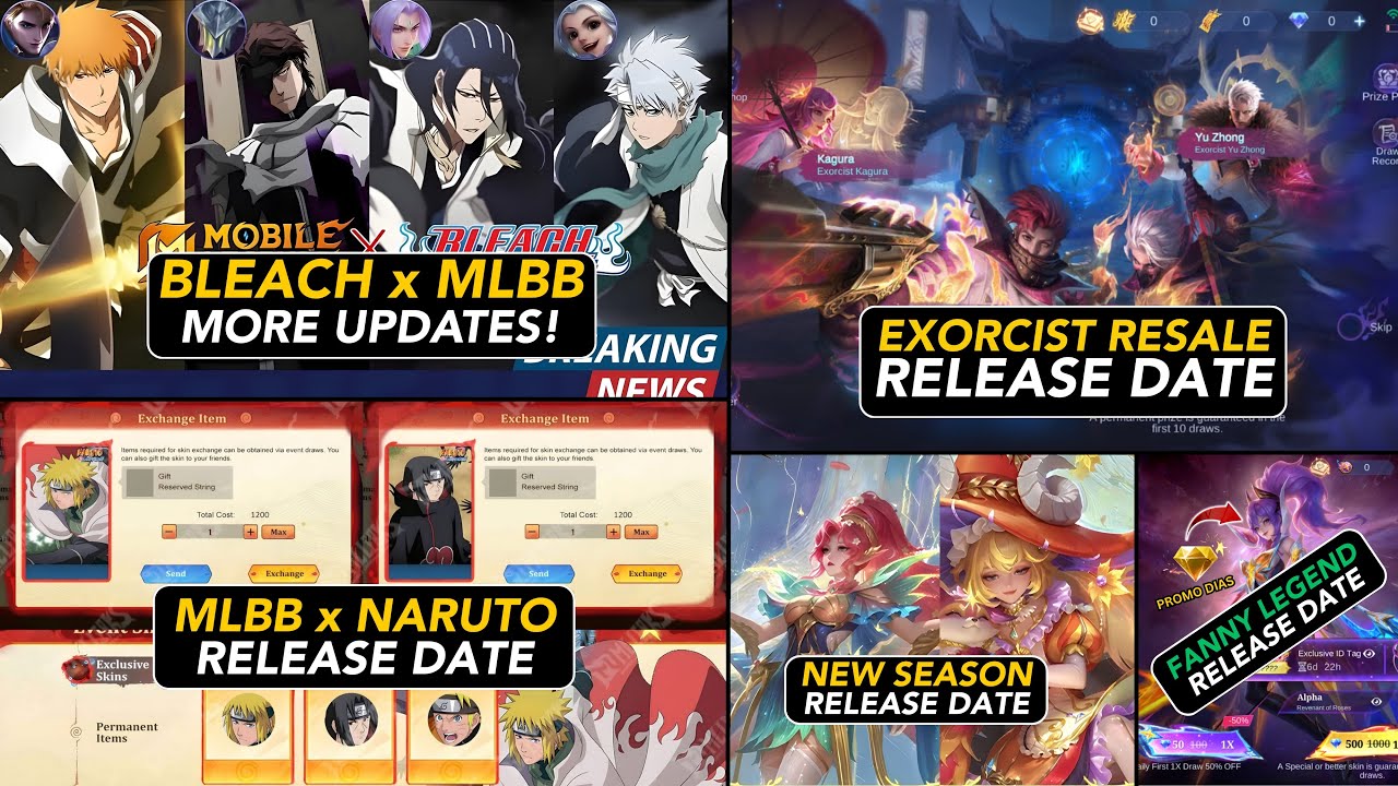 UPCOMING MAJOR EVENTS Release Dates BLEACH x MLBB| NARUTO x MLBB| KOF & KOF97| EXORCIST