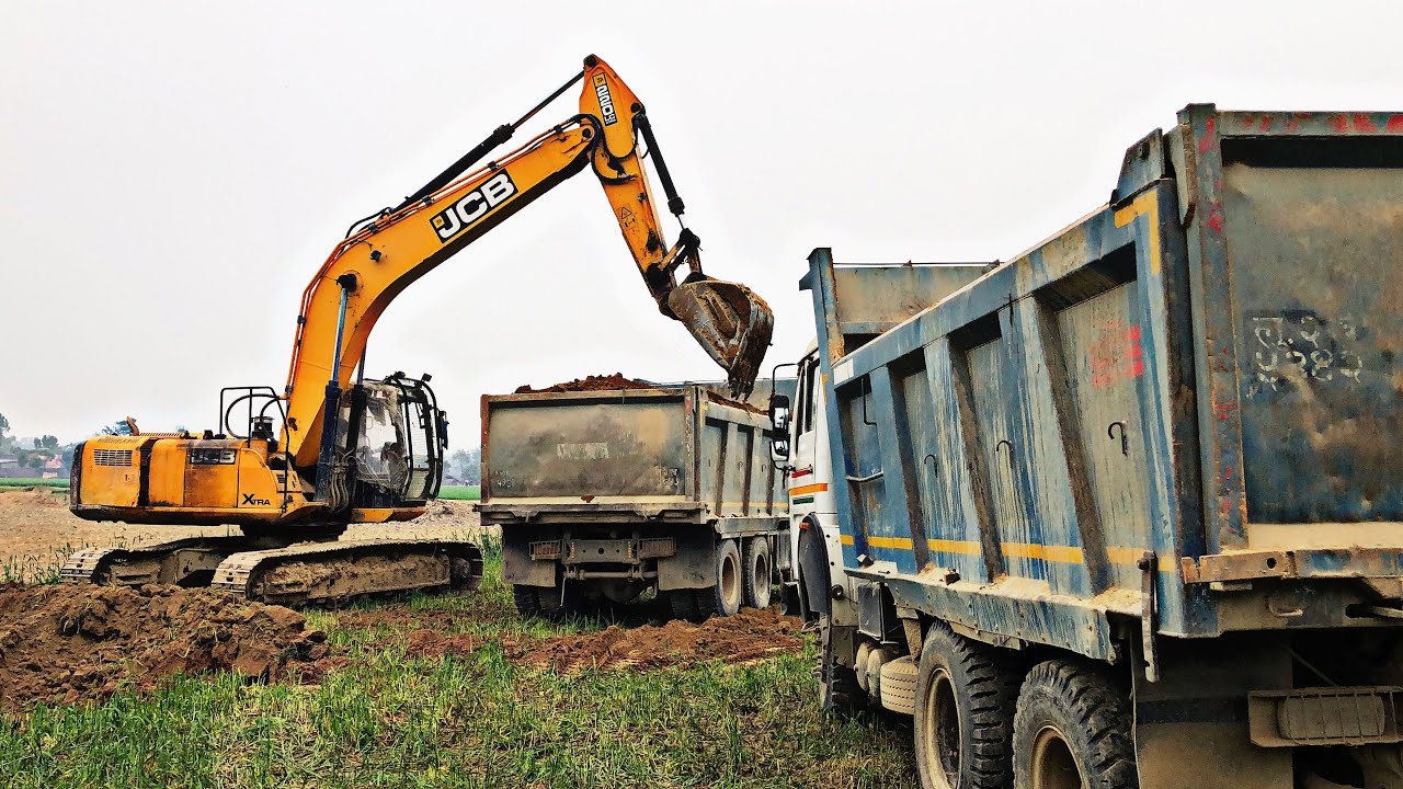 JCB 220 Lc Excavator Loading TATA Truck 5590 Tipper 7770 Tractor | JCB 3dx | Tractor Cartoon | JCB