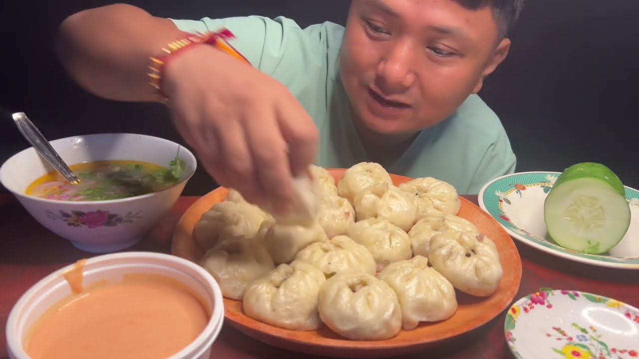 Eating big size buff momo homemade