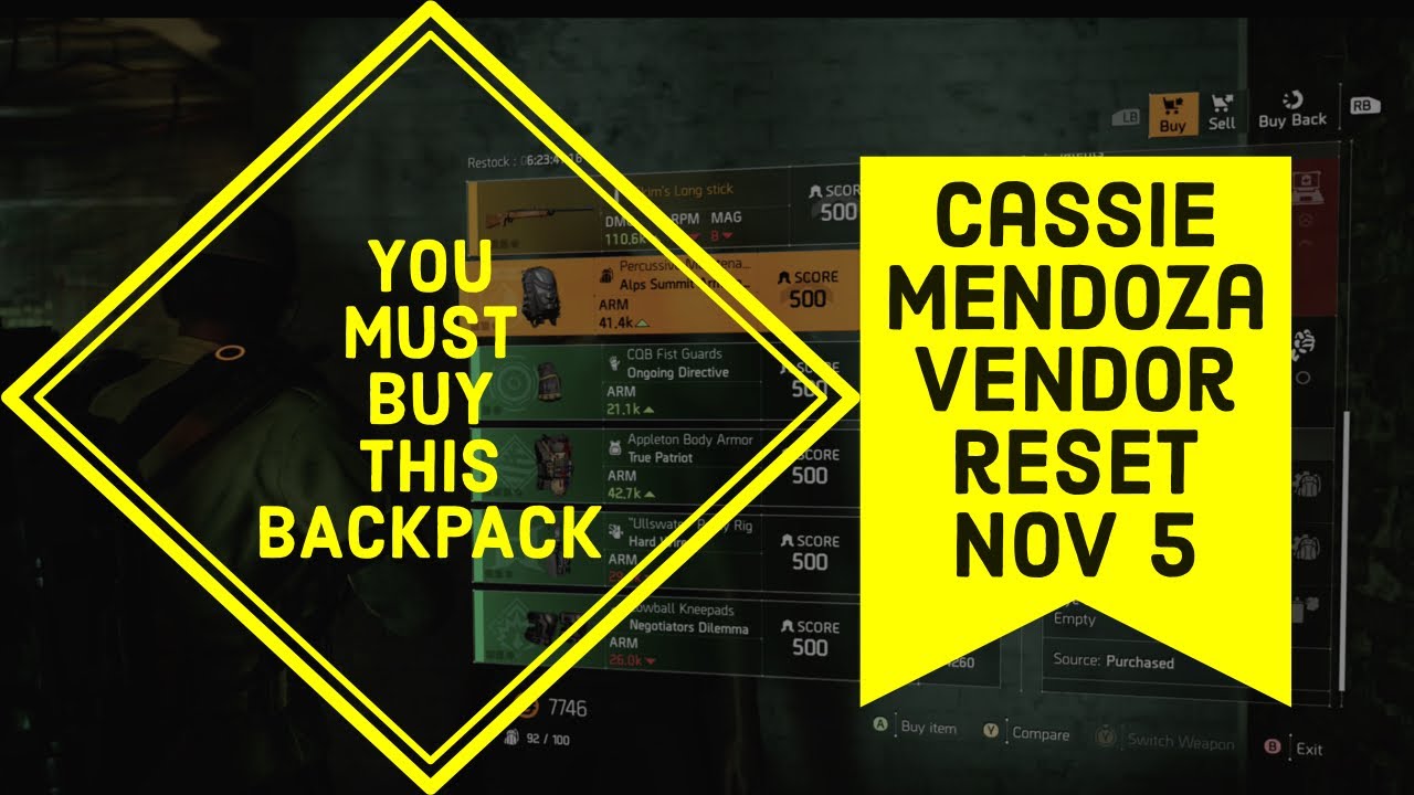 The Division 2 |TU6 Cassie Mendoza Reset | Nov 5 | Secret Weapon Vendor