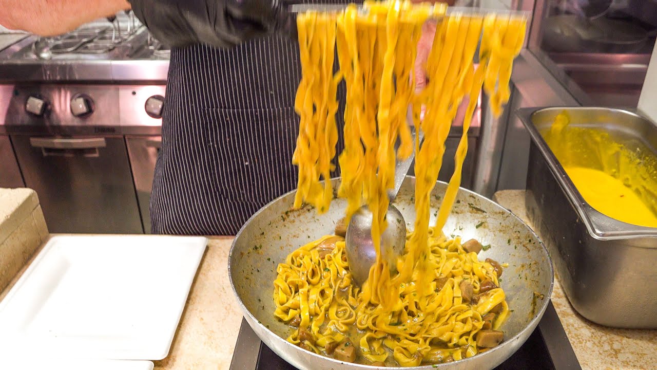 Cooking Italian Pasta. Colourful an Yummy. Italian Market Street Food