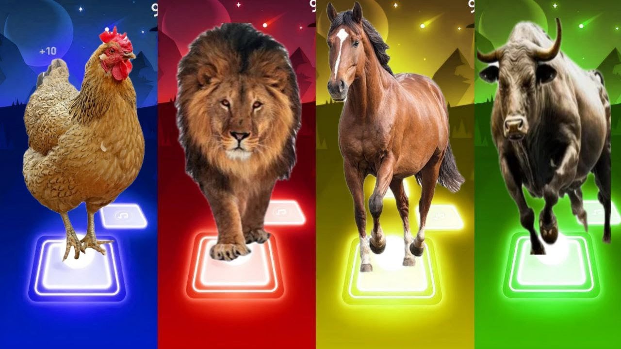 Chicken 🆚 Lion 🆚 Horse 🆚 Bull | Tiles Hop EDM Rush