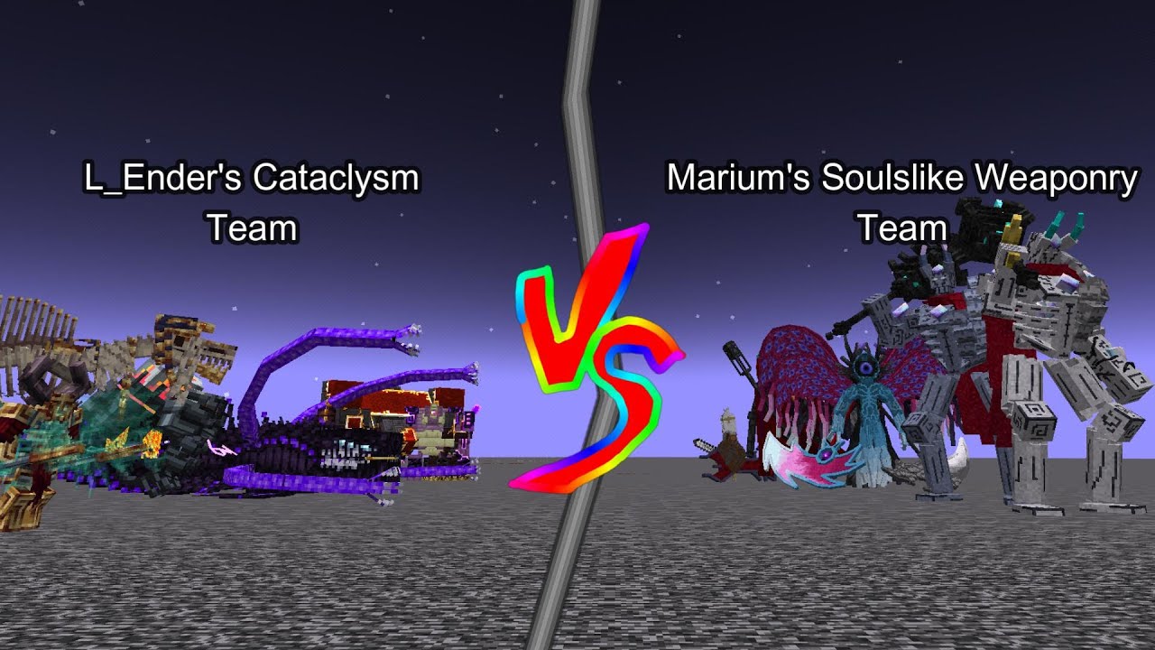 L_Ender's Cataclysm Team vs Marium's Soulslike Weaponry Team | Mob Battle  Minecraft
