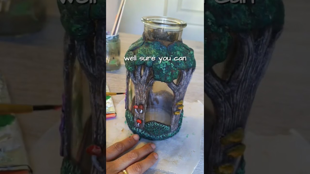 Glass jar makeover with air dry clay. #goforit #crafting #create #airdryclay #artwork