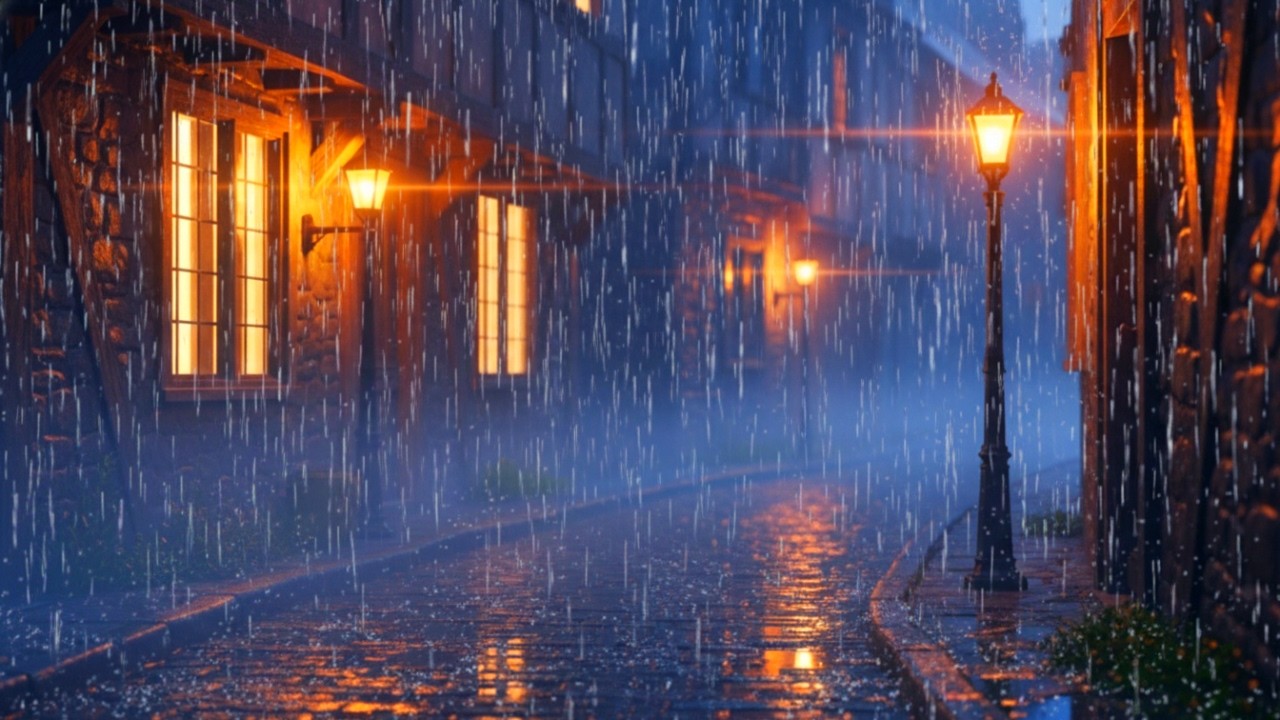 Relaxing Rainfall in a Quiet Village at Night | Soft Thunder ASMR for Deep Sleep and Calm Mind