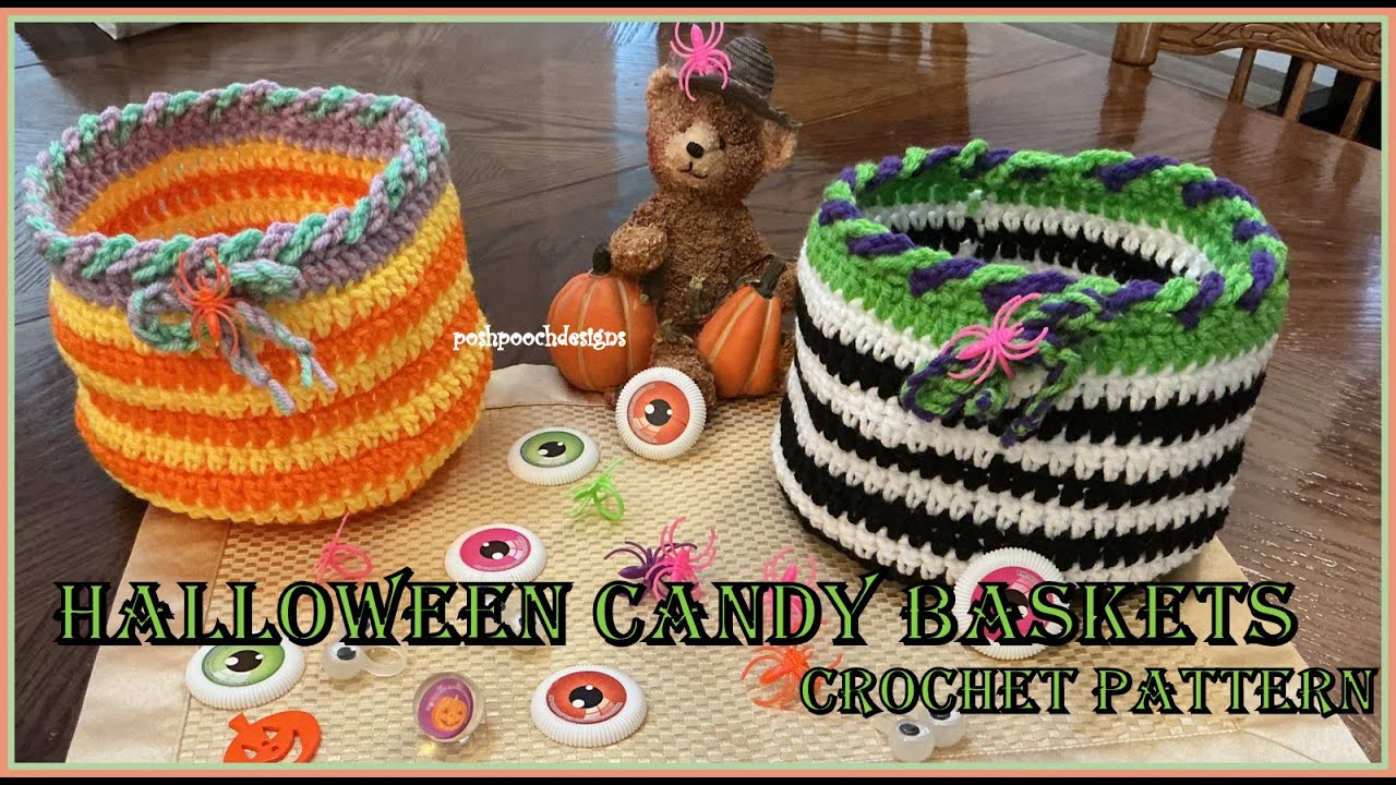 Learn To Crochet The Halloween Candy Baskets Crochet Pattern #halloween #crochet #baskets