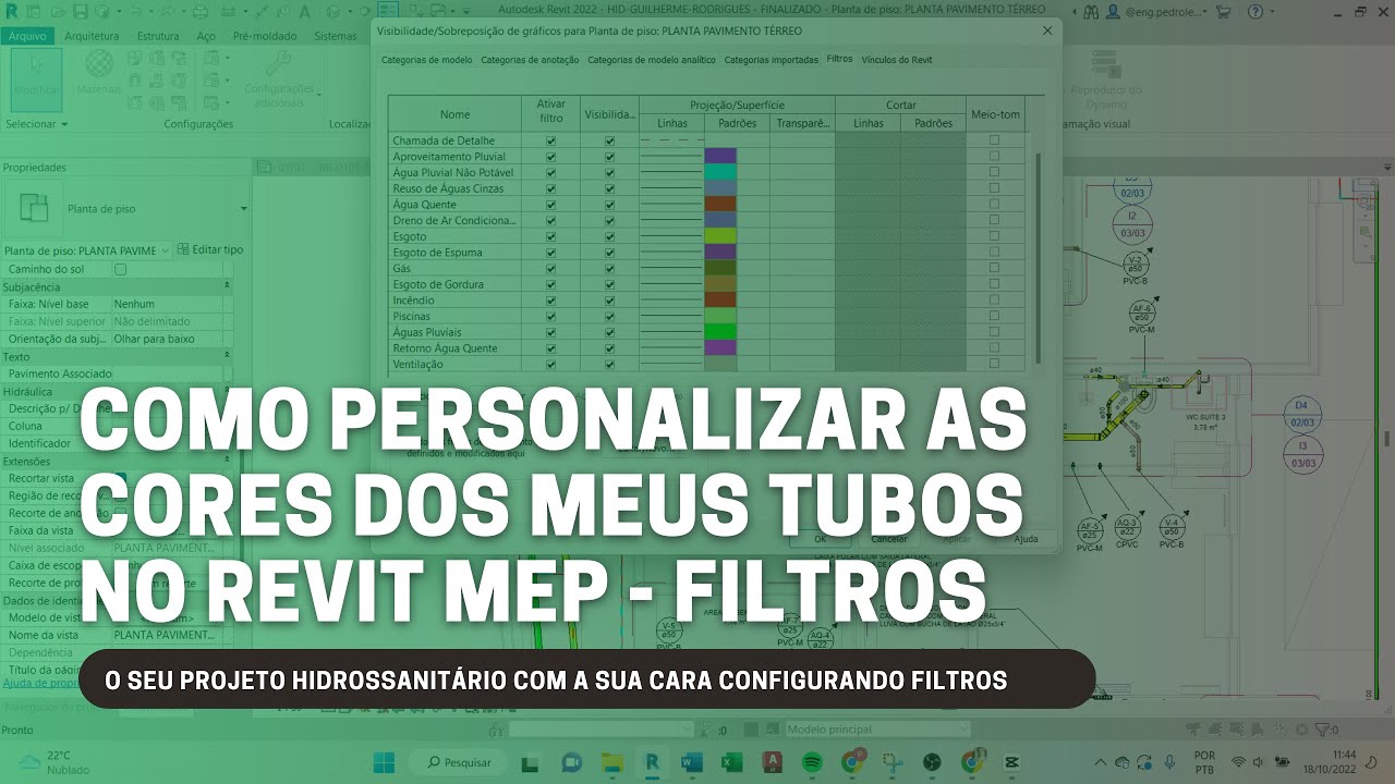 COMO PERSONALIZAR AS CORES DOS TUBOS NO PROJETO HIDROSSANITÁRIO - REVIT MEP - FILTROS