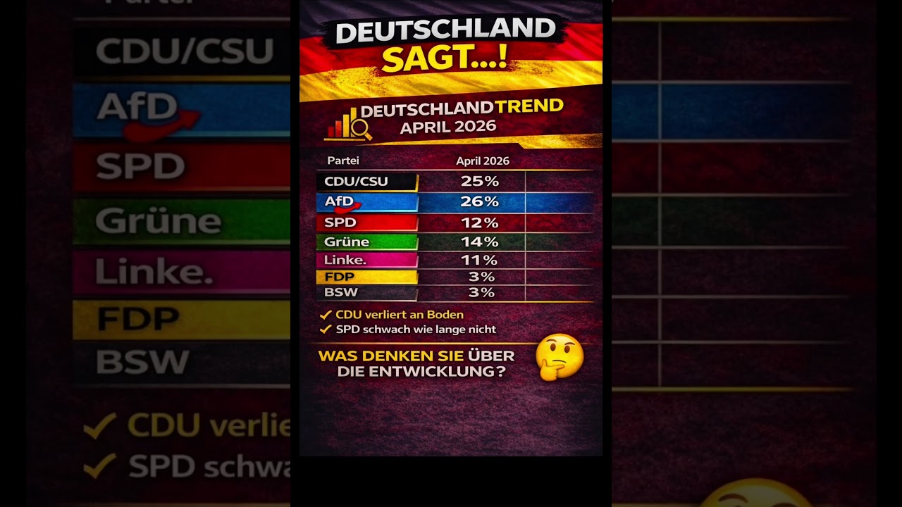 AfD vor CDU/CSU &ndash; was denken Sie? April 2026 Deutschlandtrend