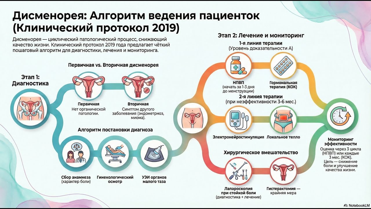 Дисменорея: Клинический протокол. Лечение и Диагностика. Гинекология