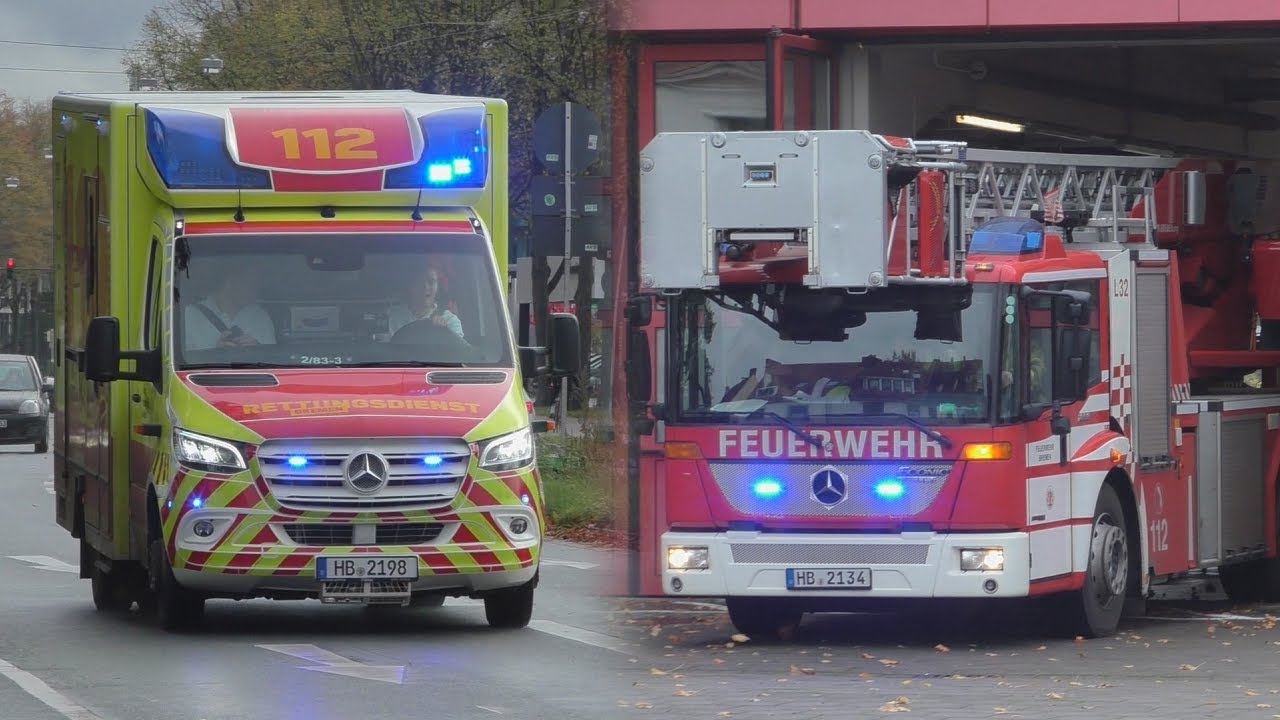 [Rettungsgasse, Pressluft & Reserve DLK] FW2- Feuerwehr & Rettungsdienst auf Einsatzfahrt im Bremen