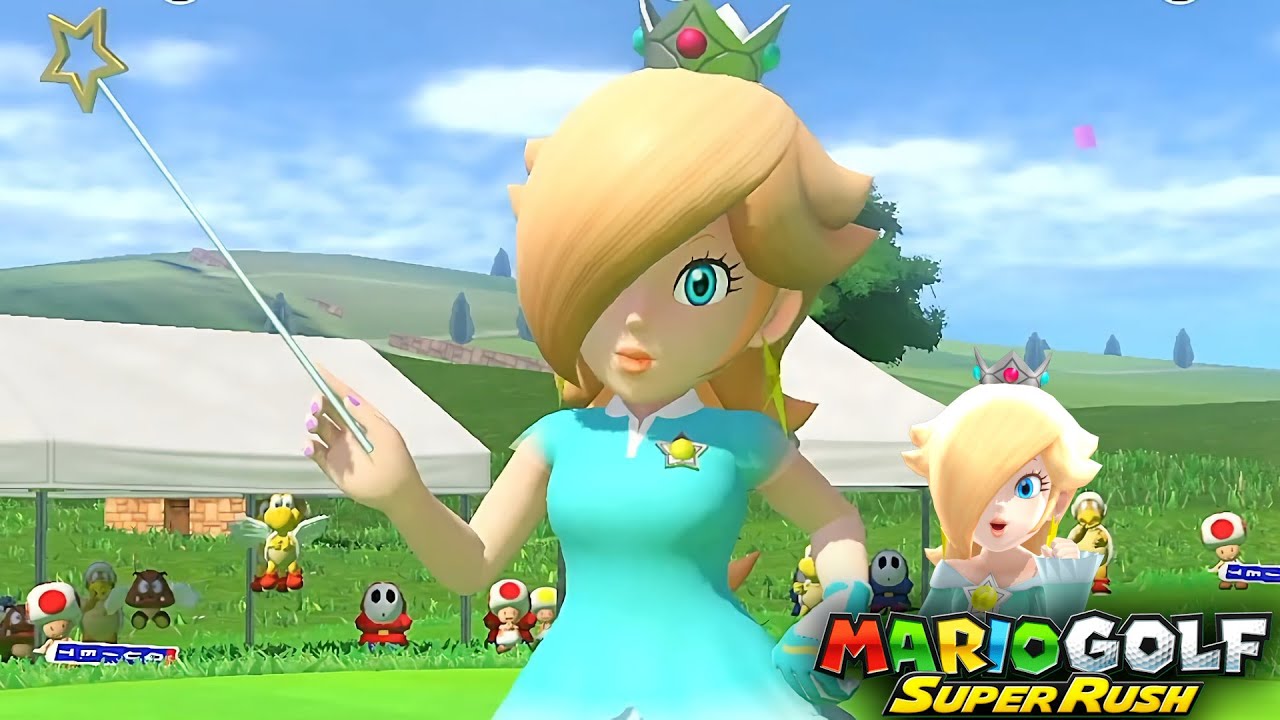 Mario Golf Super Rush Rosalina vs Wario vs Boo vs Ninji in Bonny Greens