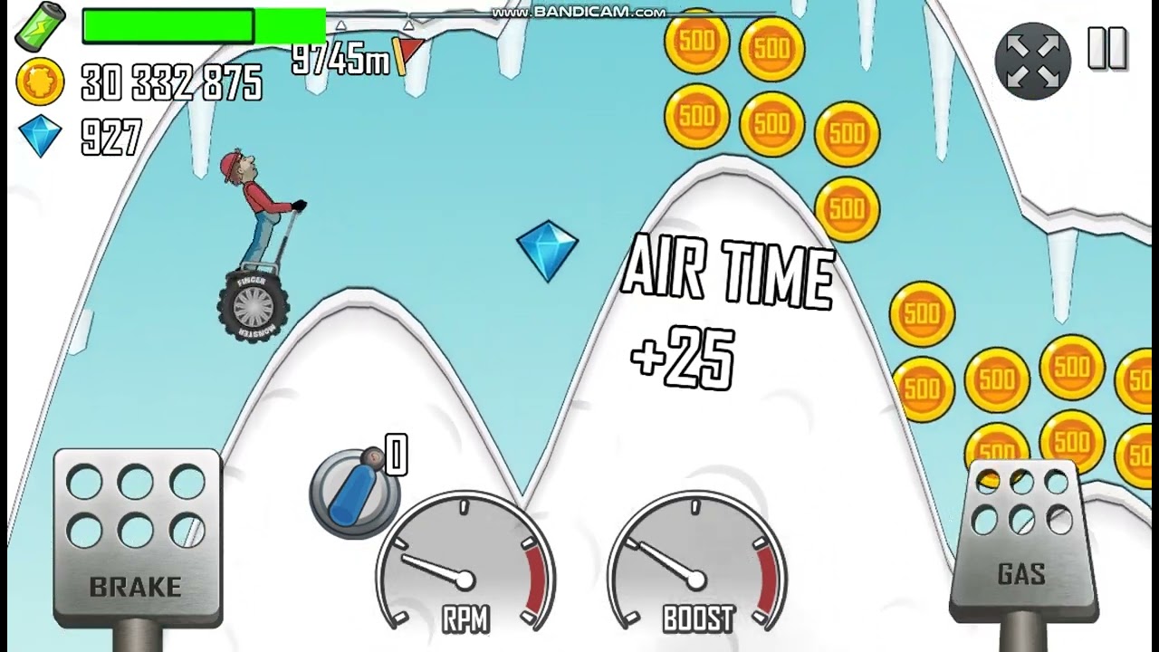 Hill Climb Racing - Arctic Cave - Reaching 10000m with One Wheeler (Start from 9309)