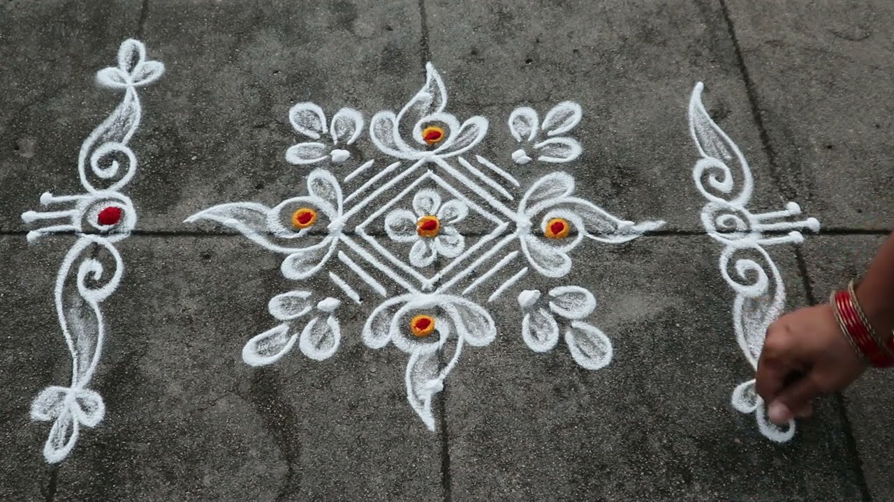 Shivaratri Special Sanku Rangoli Designs🌻 5x1 dots Easy & Small Muggulu🌻Side Border Rangoli Designs