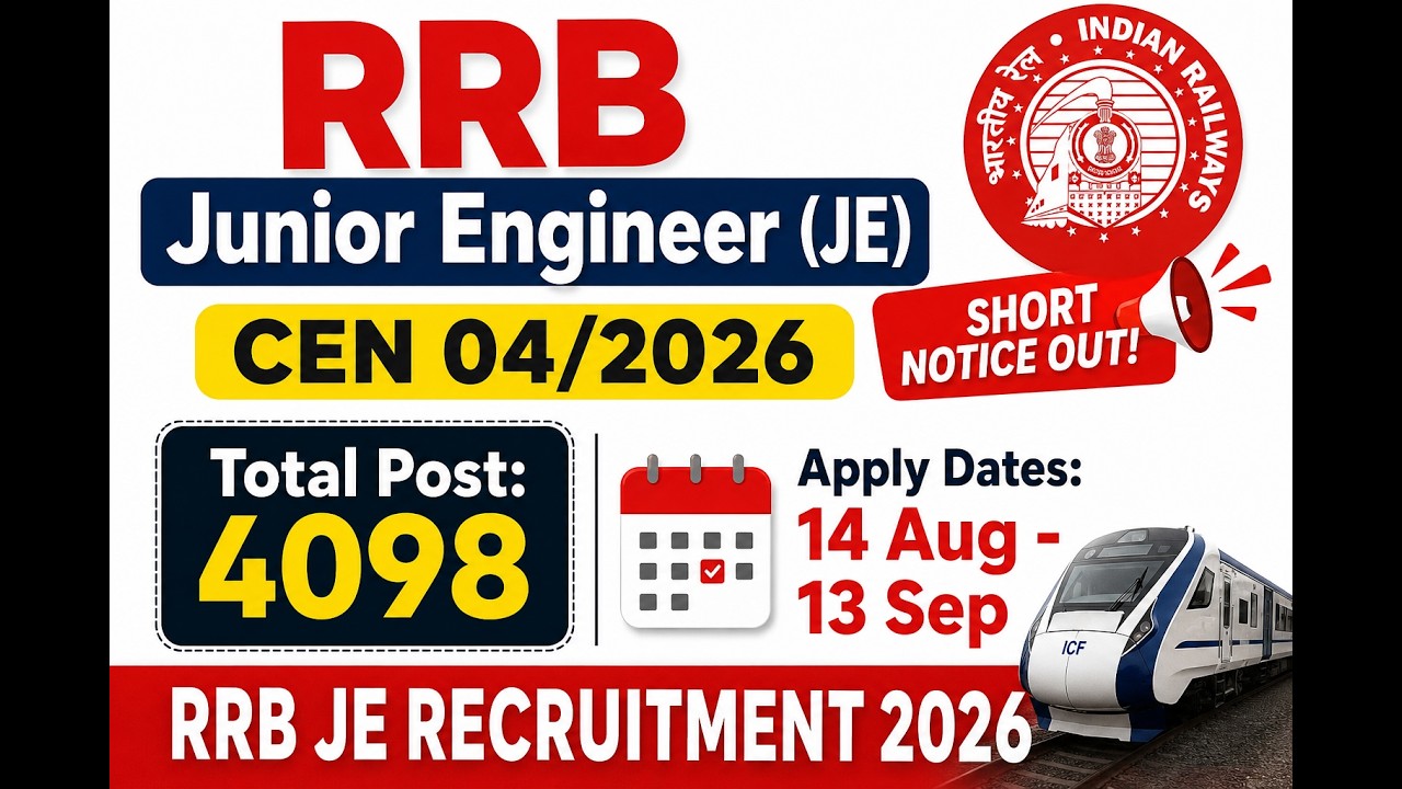RRB Junior Engineer (JE) 2026 Short Notice வெளியானது!