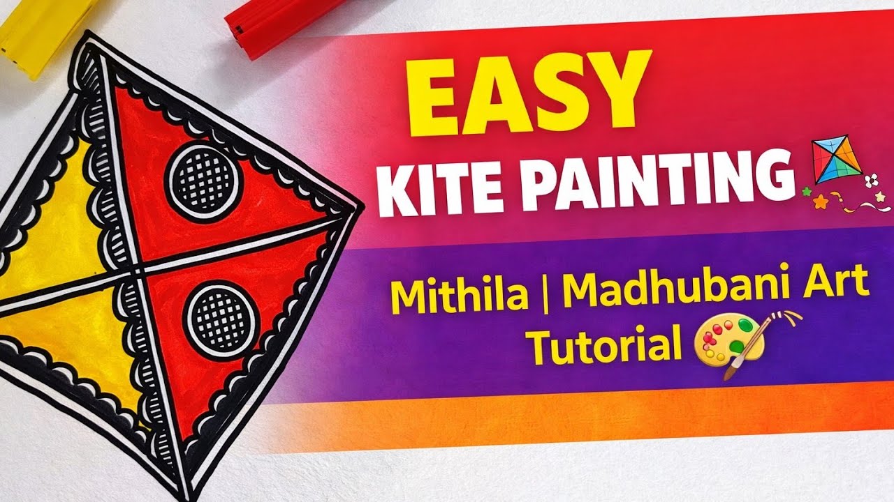 Madhubani Art Tutorial 🎨| So Easy Kite Painting 🪁| Mithila \ Madhubani Art 🎨#viral #video 