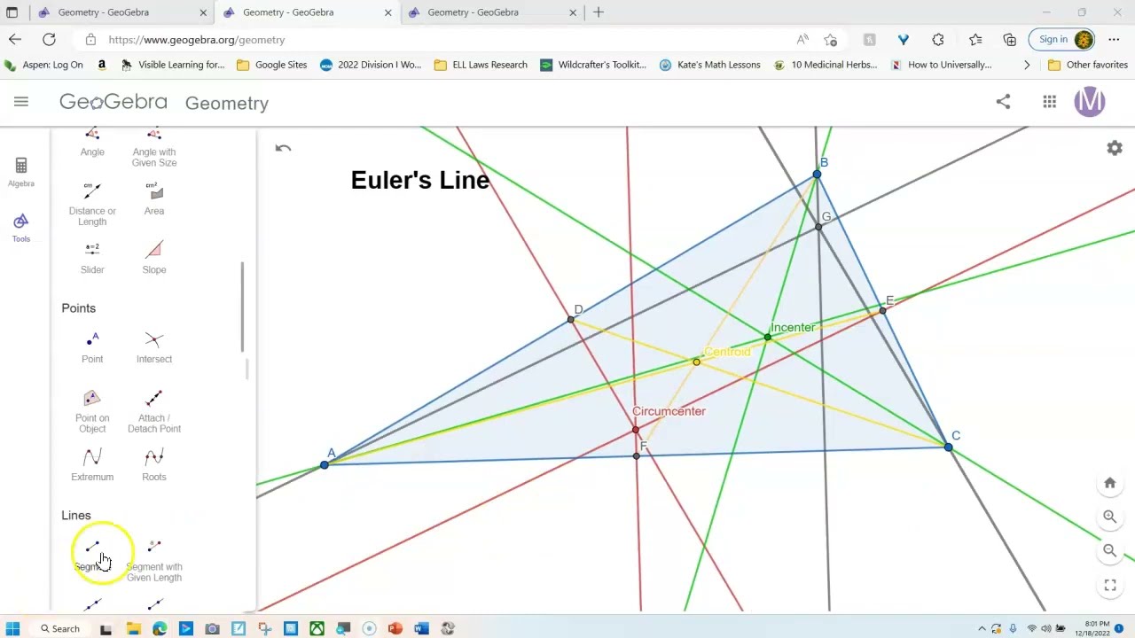 GeoGebra Construction Euler's Line