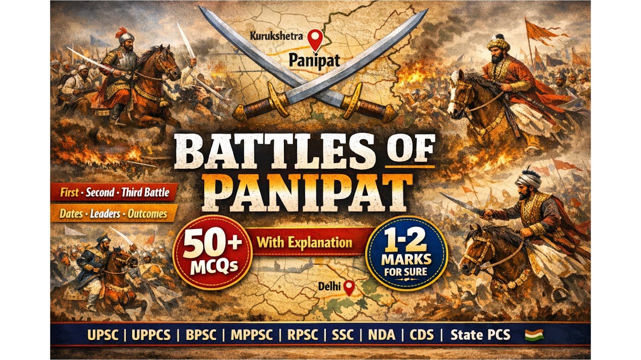 Battles of Panipat (1526, 1556, 1761) – One-Liner MCQs 📜 | Modern Indian History | UPSC, UPPCS