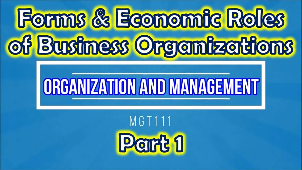 Chapter 4 - Forms & Economic Roles of Business Organizations Part 1 (Organization and Management)