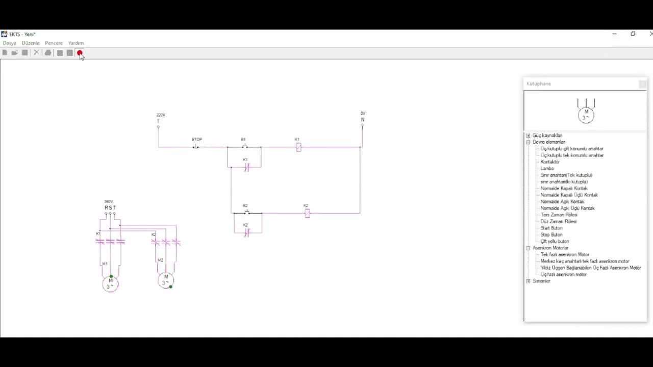 3 Butonla 2 Motor kontrolü Güç ve Kumanda Devresi EKTS - PLC Dersleri
